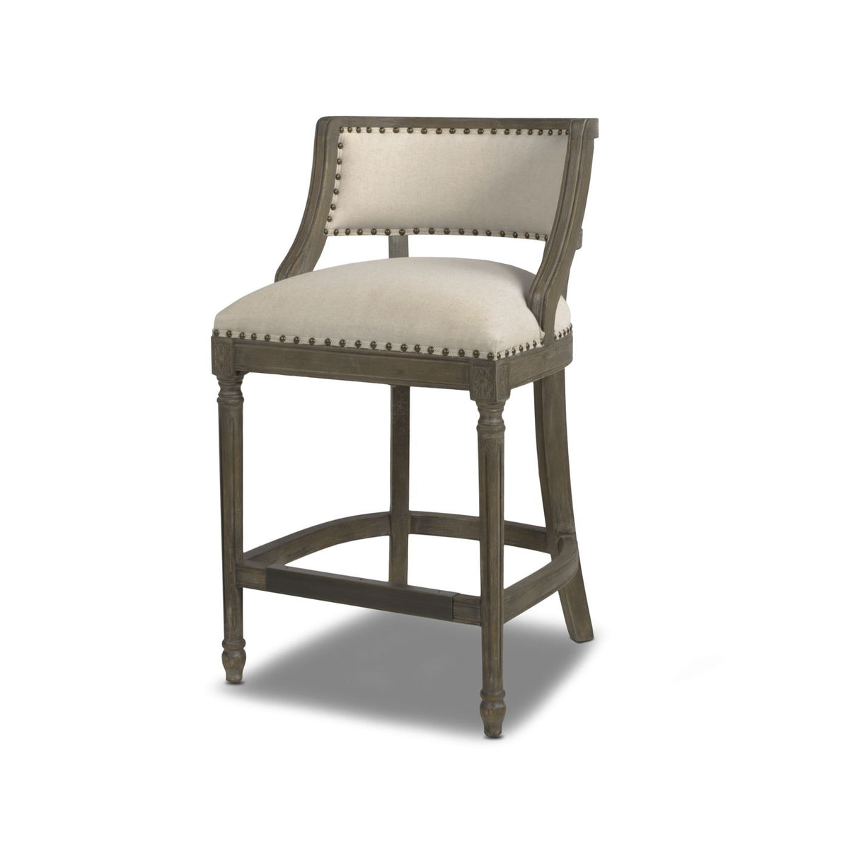 Farmhouse Counter Height Bar Stool with Backrest - Beige