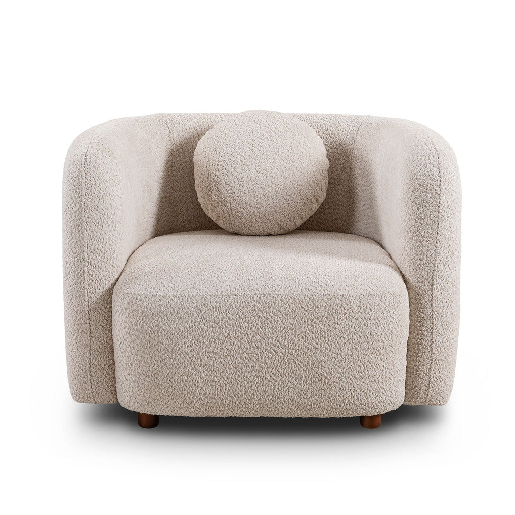 Japandi Style Accent Square Chair with Solid Wood Legs - Beige or White