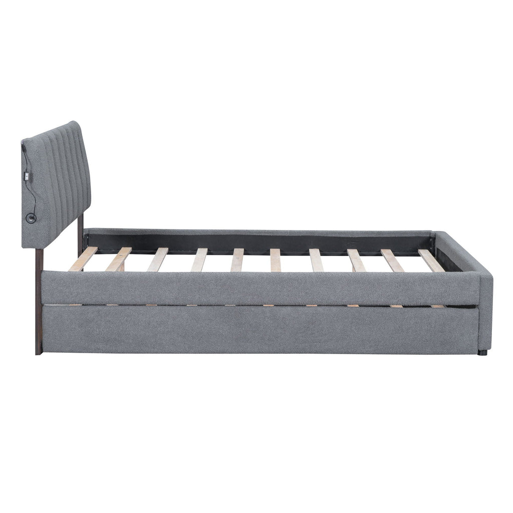Upholstered Platform Bed With Trundle and LED Lights - Full or Queen