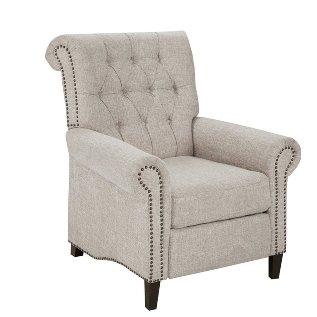 Cream Push Back Recliner Chair with Tufted Back and Nailhead Trim