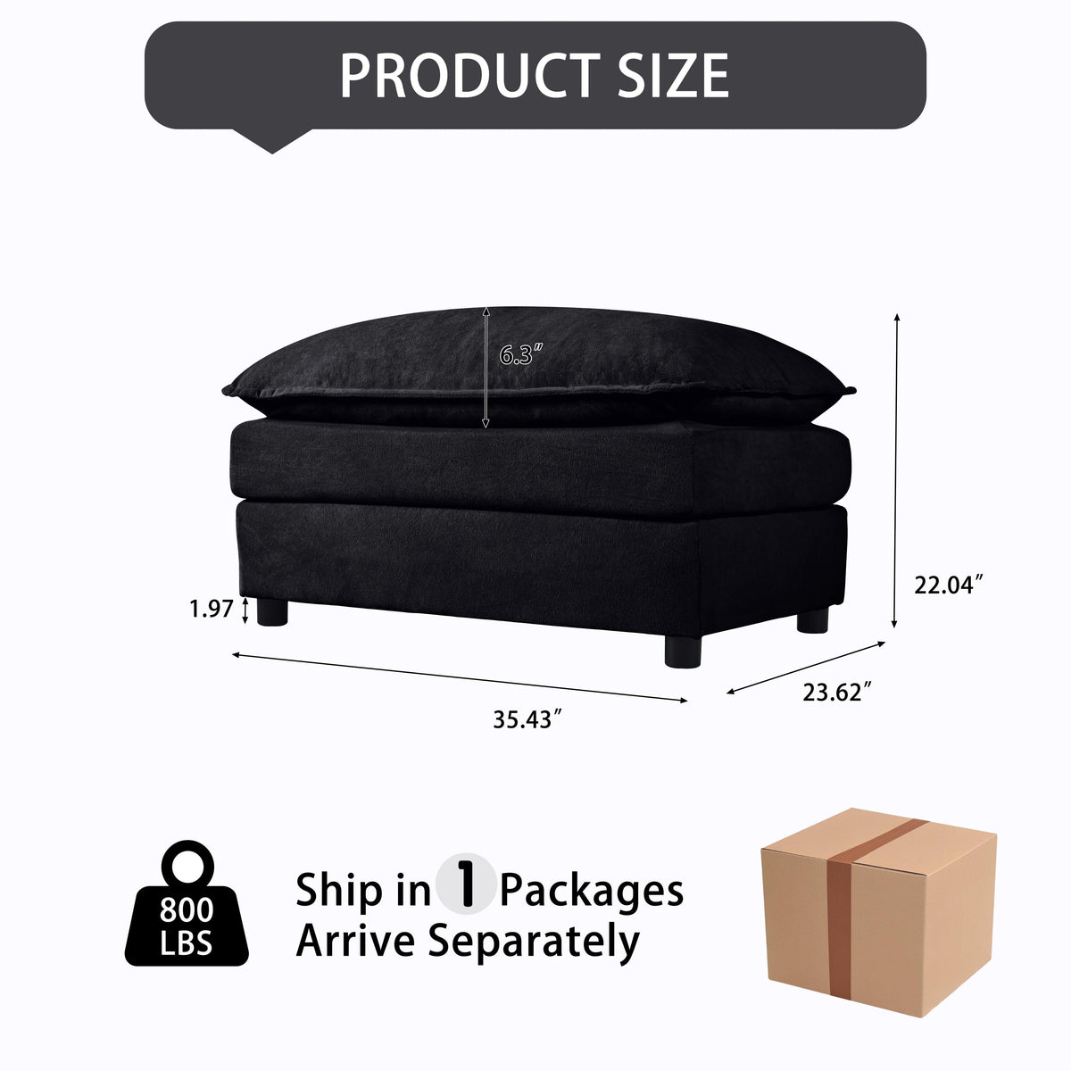 Luxury Chenille Ottoman with Double-Layer Cushion - Chenille
