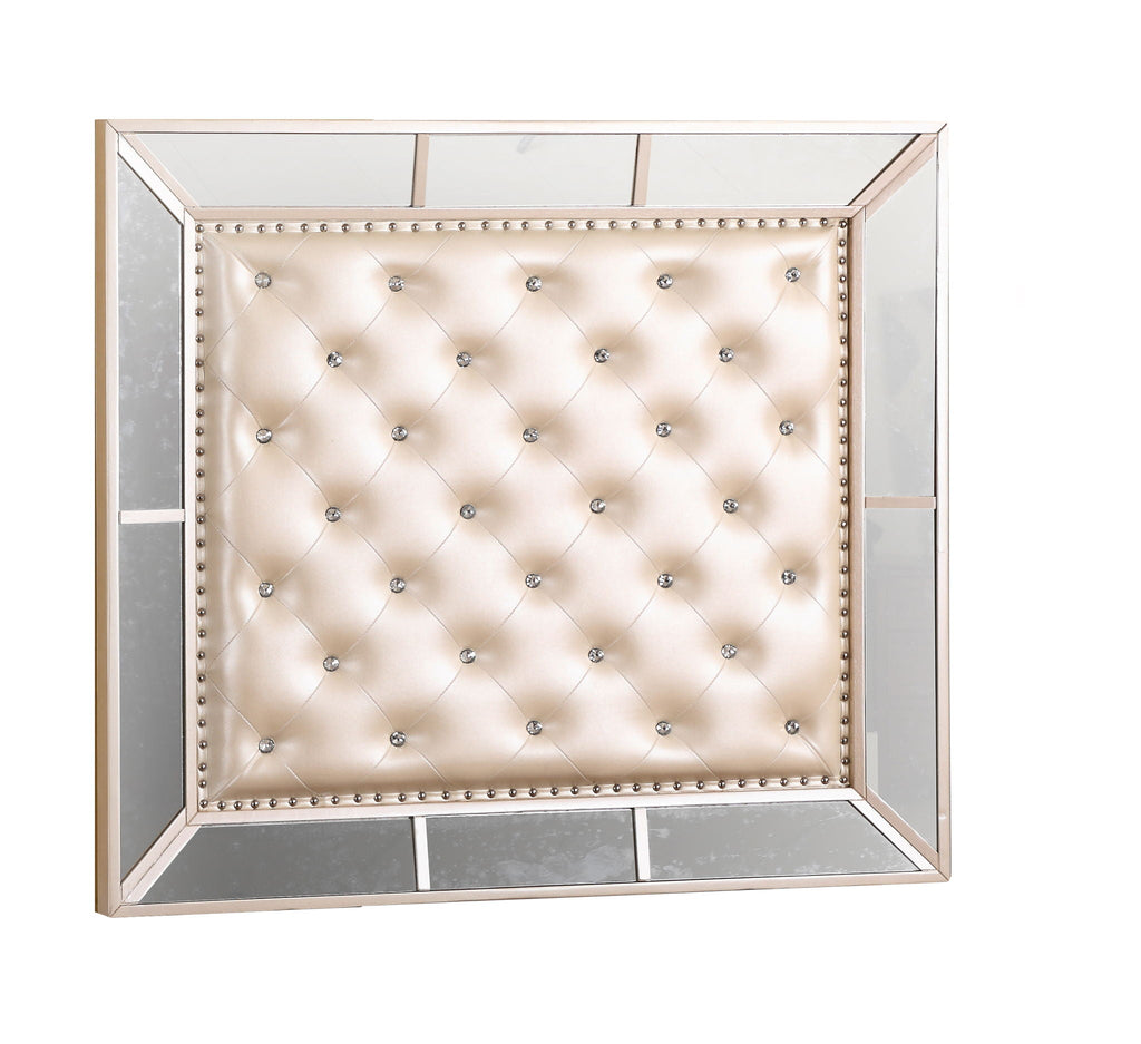 Contemporary Panel Bed with Mirrored Accents - Beige or Pearl Silver