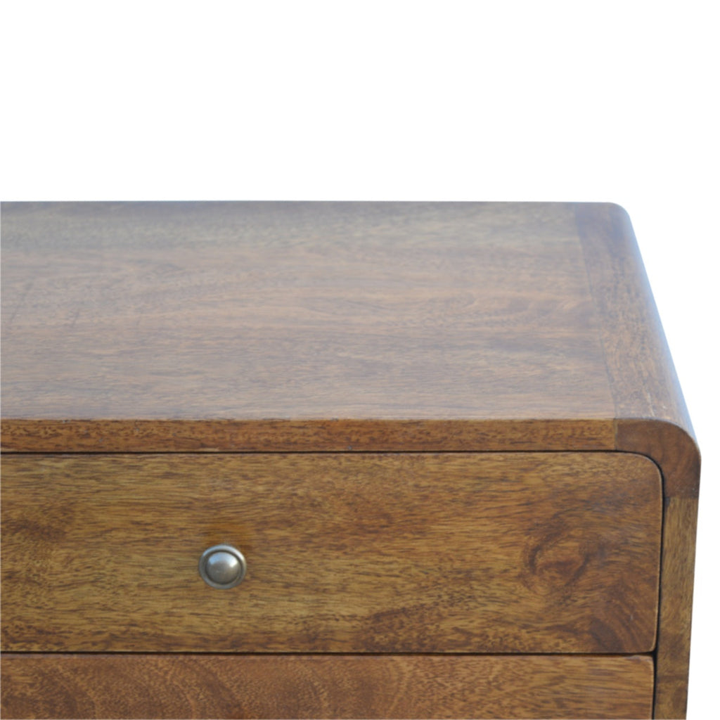 Solid Wood Curved Nightstand with 2 Drawers - Chestnut