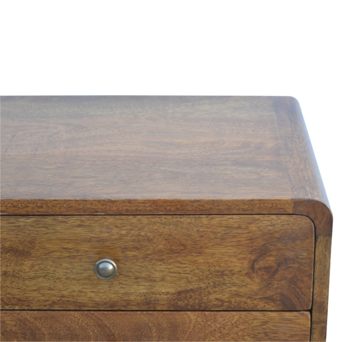 Solid Wood Curved Nightstand with 2 Drawers - Chestnut