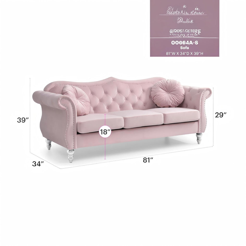 Hollywood Sofa with Tufted Back and Nailhead Trim - Multiple Colors