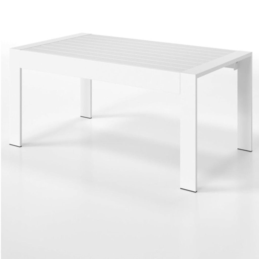 Modern Rectangle Outdoor Coffee Table with Slatted WPC Top - Dark Gray, White, Black