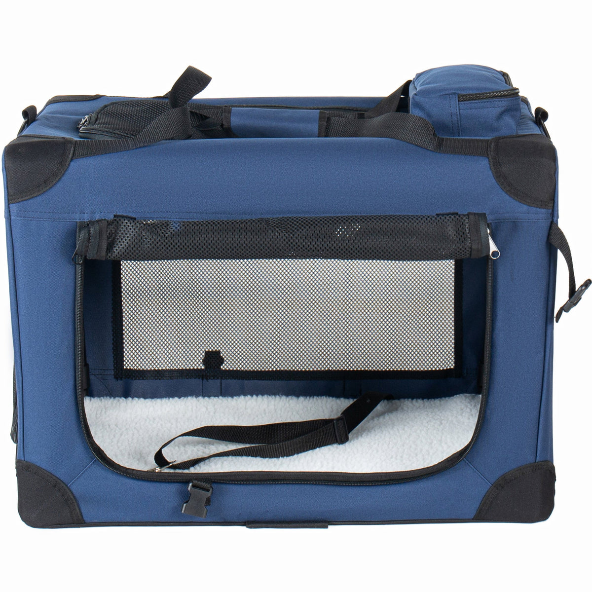 40" Soft Dog Crate with Fleece Mat - 3 Mesh Doors - Dark Blue