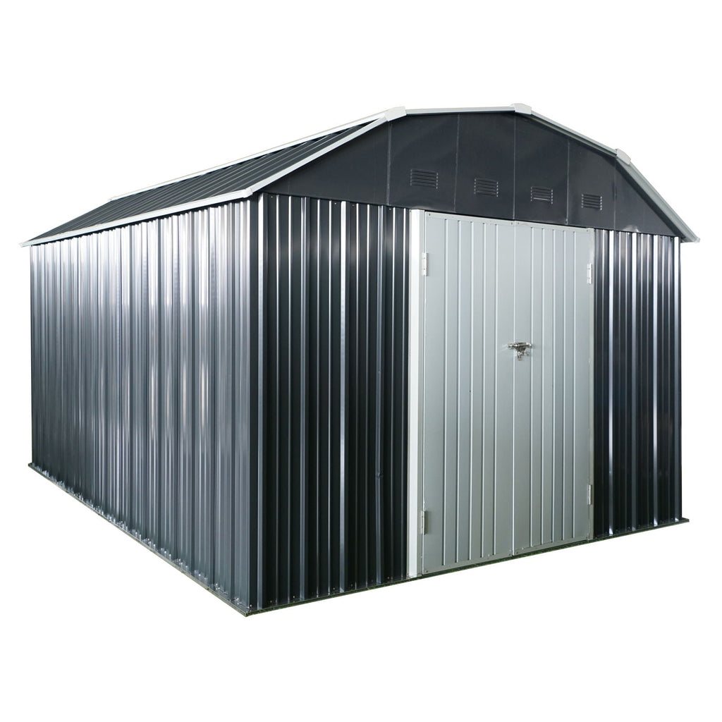 Outdoor Metal Storage Shed with Lockable Doors - Black