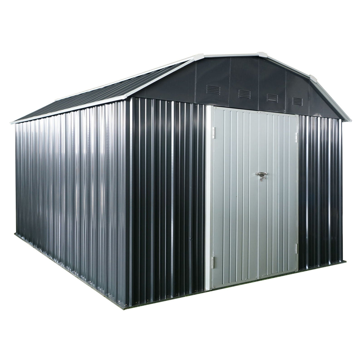 Outdoor Metal Storage Shed with Lockable Doors - Black