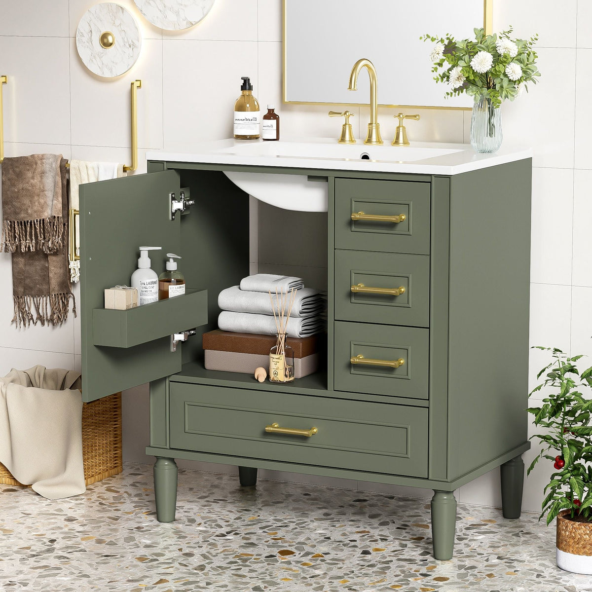 Traditional Bathroom Vanity Set with Soft Close Doors - Multiple Colors