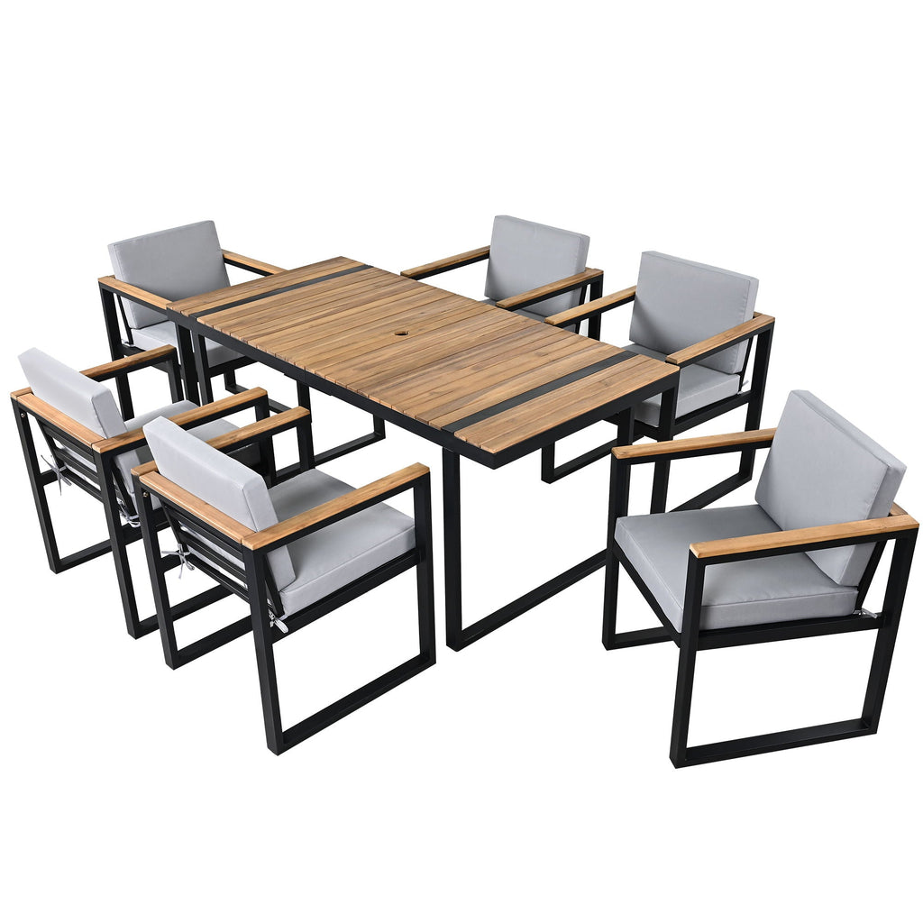 7 Piece Outdoor Dining Set with Removable Cushions - Gray or Beige