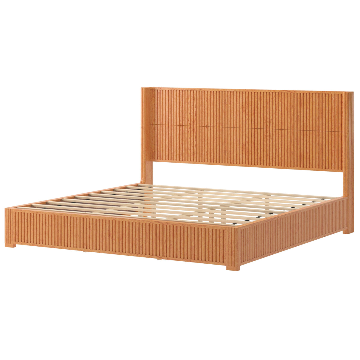 Solid Wood Platform Bed Frame with Headboard - King Size