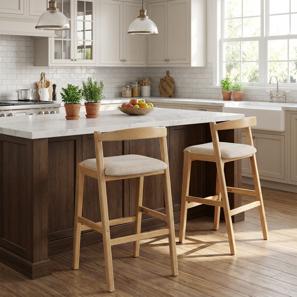 Balmain Indoor Rubberwood Barstool with Cushioned Seat - Brown