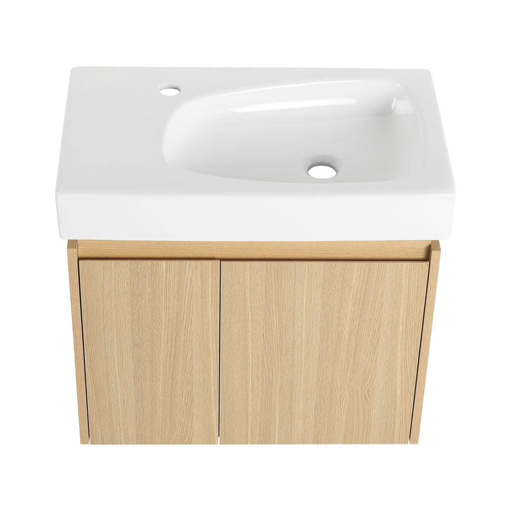 Modern Bathroom Vanity with Ceramic Basin and Storage Cabinet - Light Brown, Black, or White