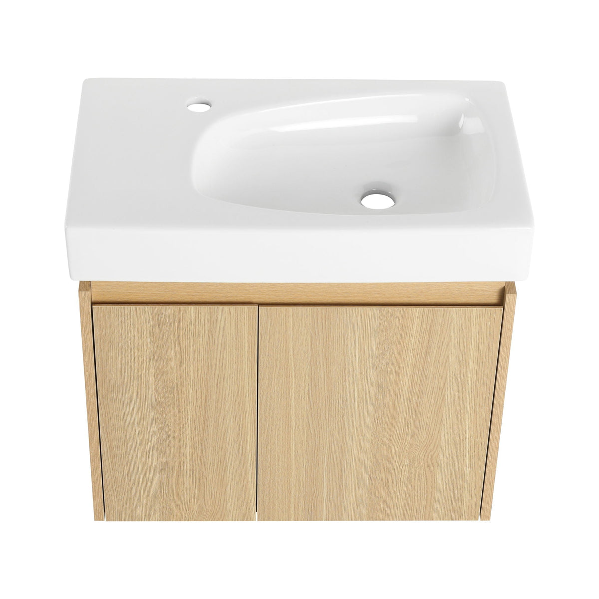 Modern Bathroom Vanity with Ceramic Basin and Storage Cabinet - Light Brown, Black, or White