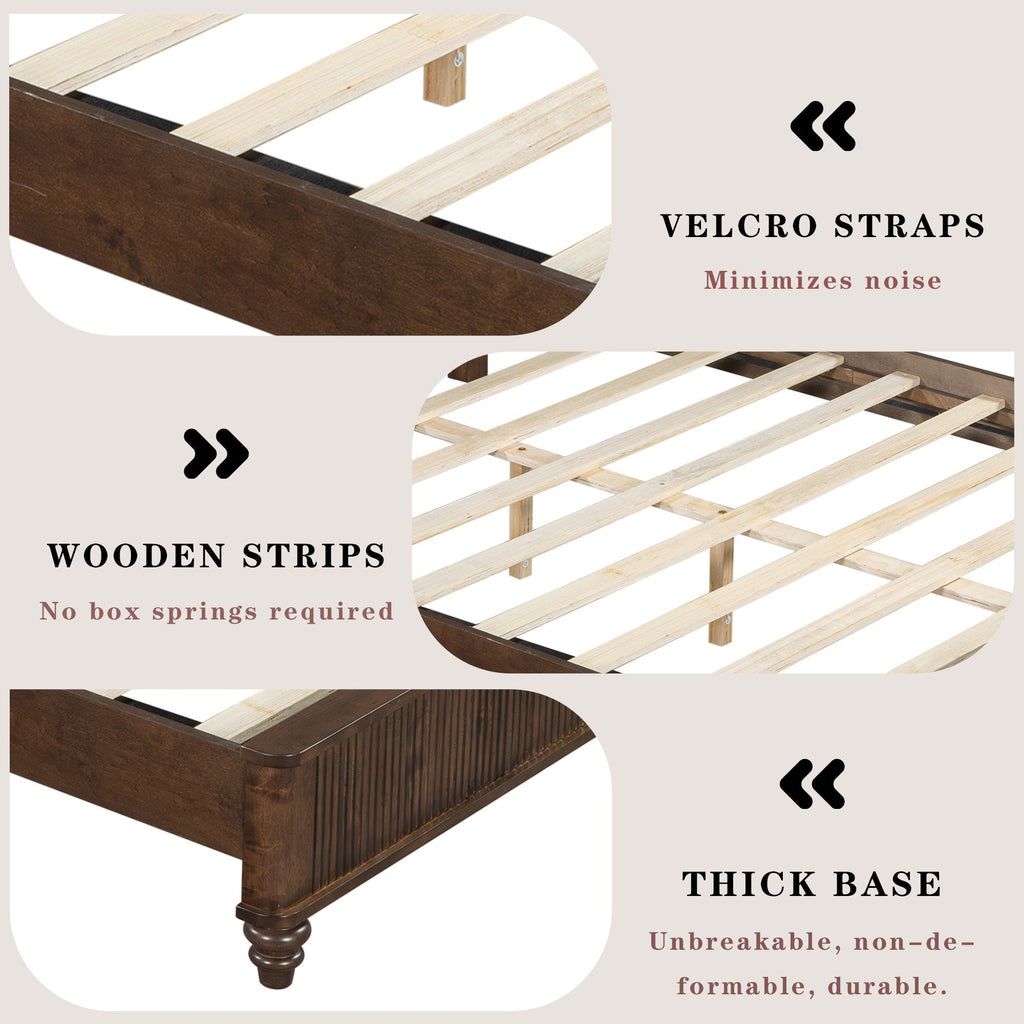 Platform Bed Frame with Tall Headboard - Solid Wood, Queen & King Sizes