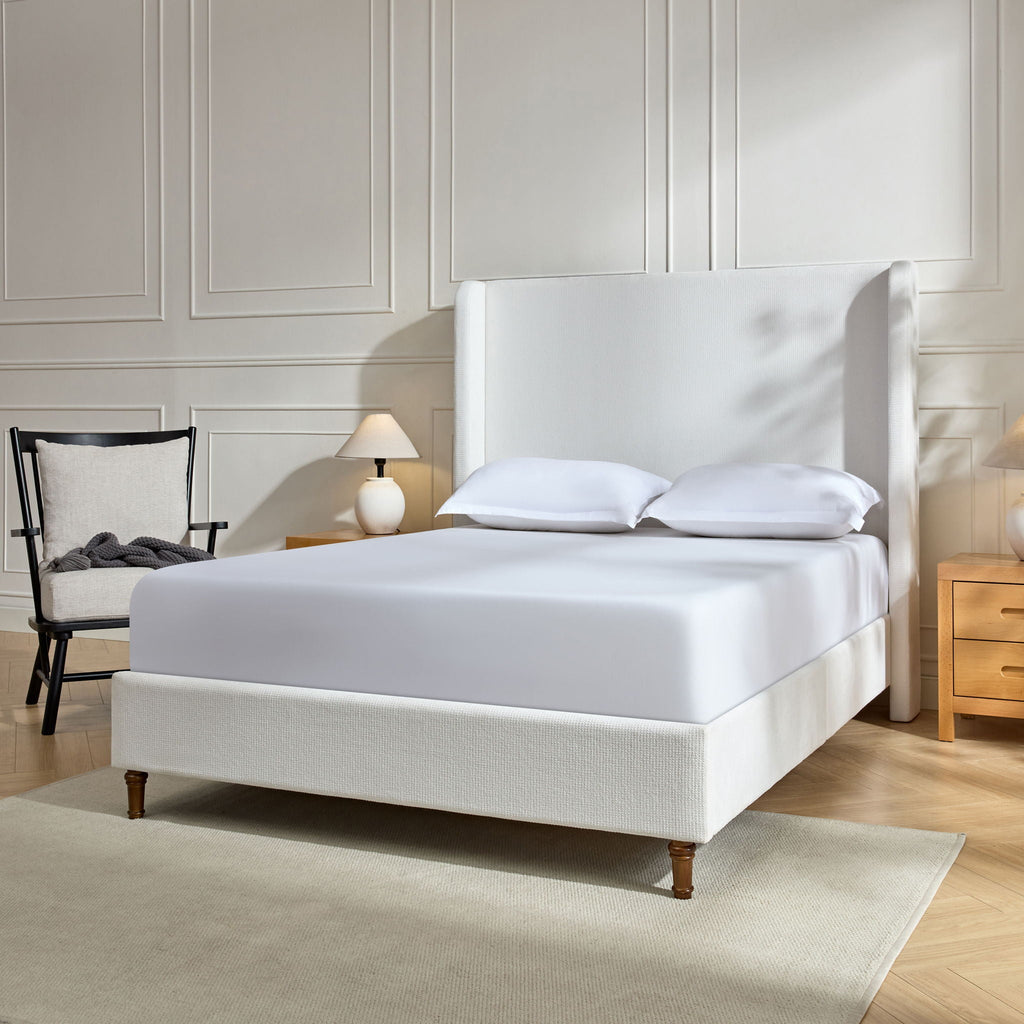 Tall Headboard Upholstered Bed with No Box Spring Needed - Cream