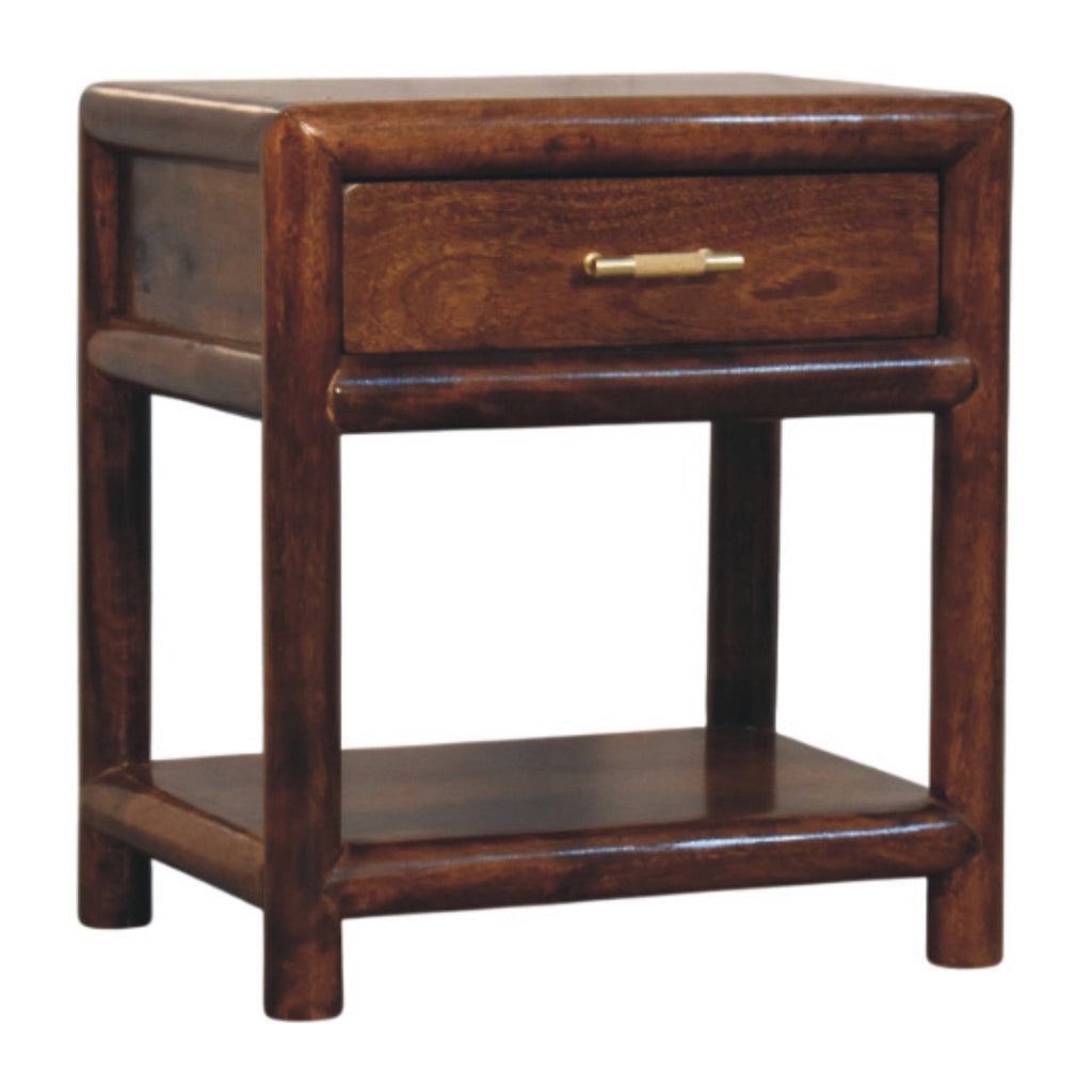 Solid Wood Regency Nightstand with Drawer and Open Shelf - Chestnut