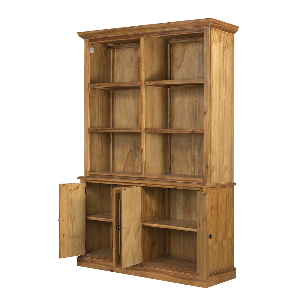 French Country Wood Cabinet Bookcase with Solid Acacia Construction - Light Brown or White