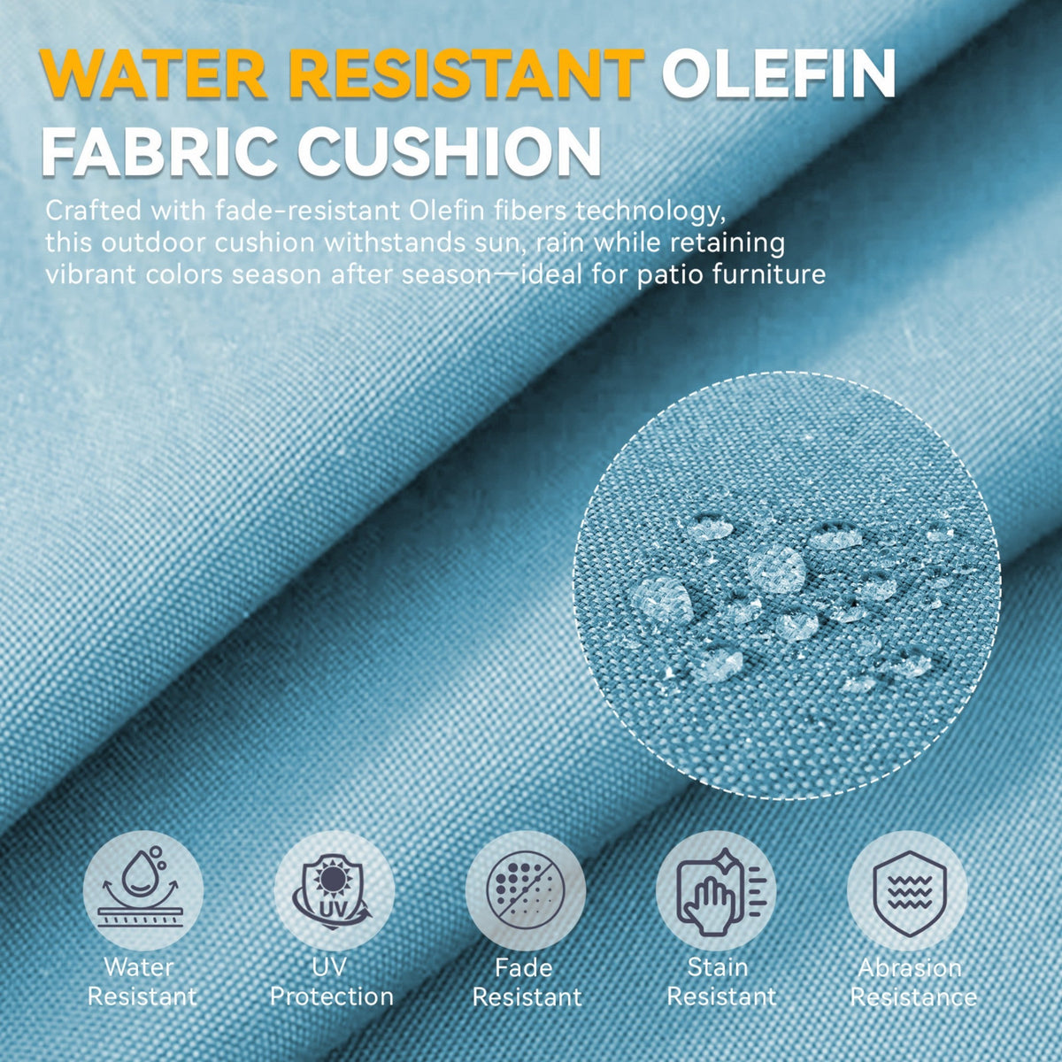 6" Thick Waterproof Outdoor Cushion Set with Durable Olefin Fabric - Light Gray
