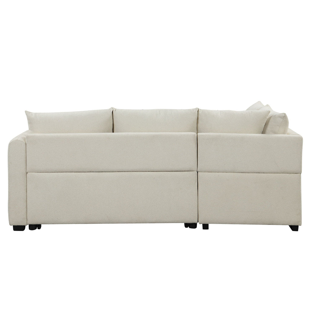 L-Shaped Sleeper Sectional with Pull-Out Bed and Storage Ottoman - Gray or Beige