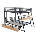 Full Size Bunk Bed with Built-In Desk, Light & 2 Drawers - Black