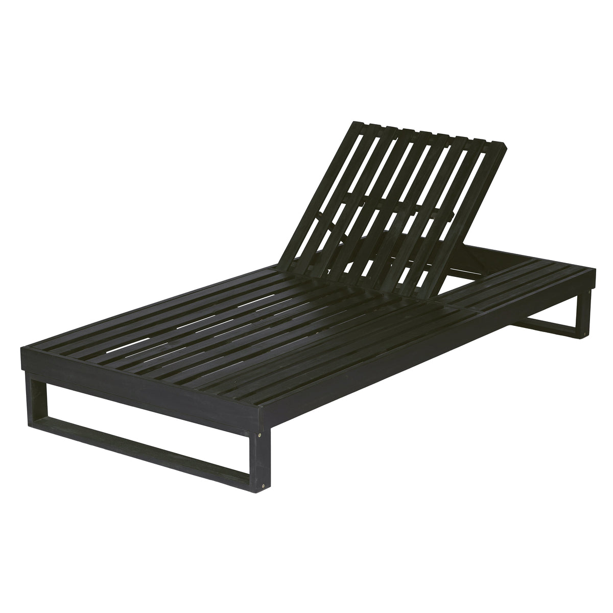 Black Acacia Wood Chaise Lounge with 4-Position Adjustable Backrest - Black