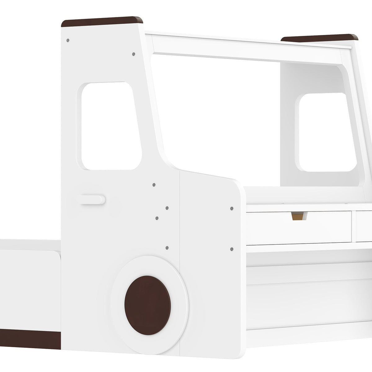 Twin Size Car-Shaped Floor Bed with Storage Drawers - Pine Wood