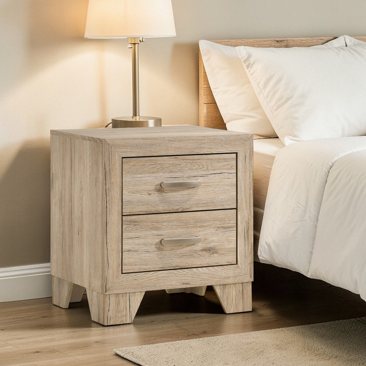 Elegant Wood Nightstand with Durable Drawers - Light Brown