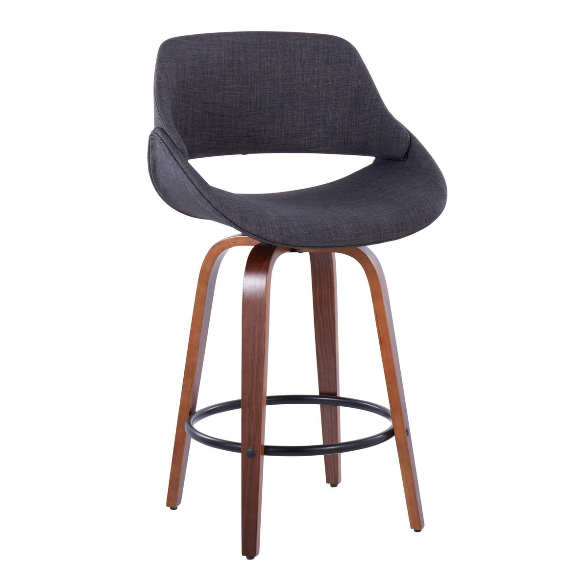 Mid Century Modern Counter Stool Set with Round Footrest - Dark Gray or Light Blue