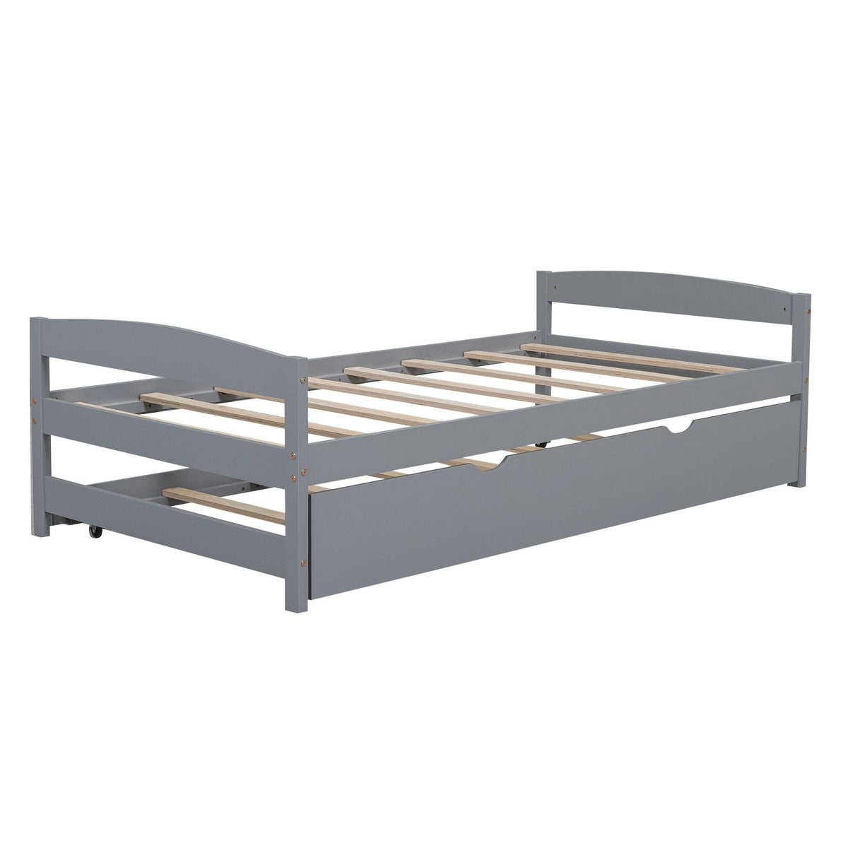 Twin Size Platform Bed with Trundle - Solid Wood Frame - Dark Gray or White