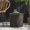 Barrel Outdoor Wicker Side Table with Iron Frame - Natural Rattan
