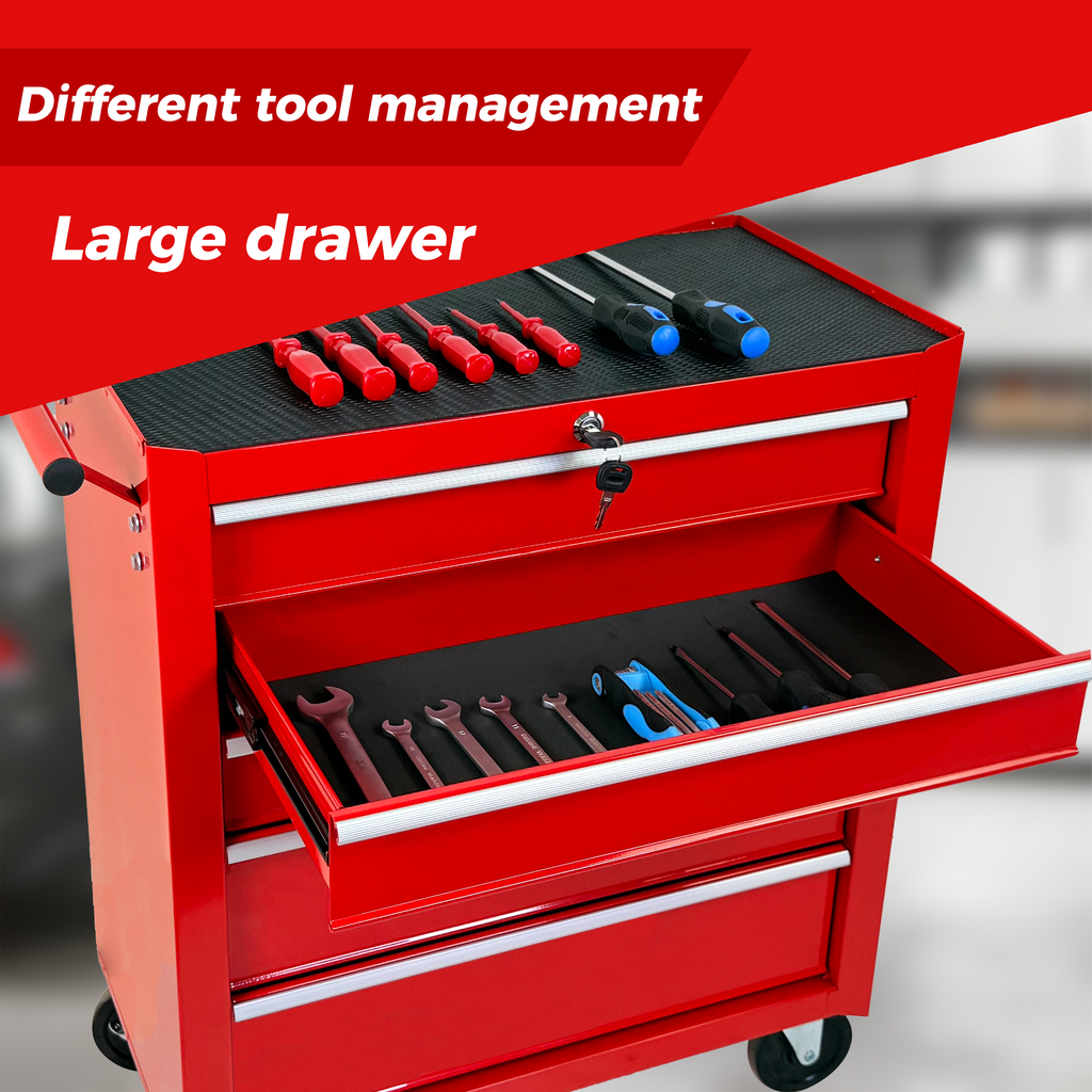 5-Drawer Rolling Tool Chest with Lock & Key - Red