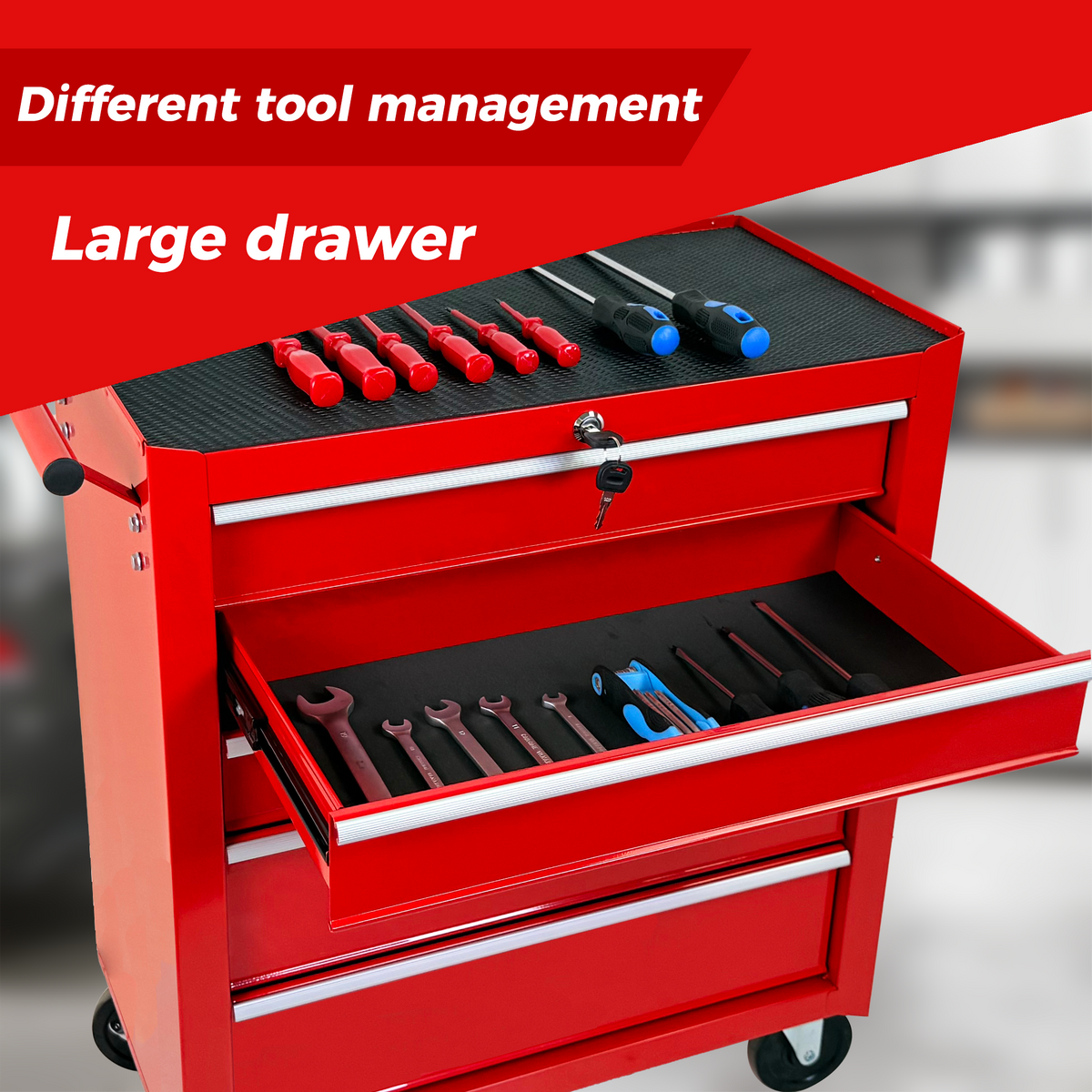 5-Drawer Rolling Tool Chest with Lock & Key - Red