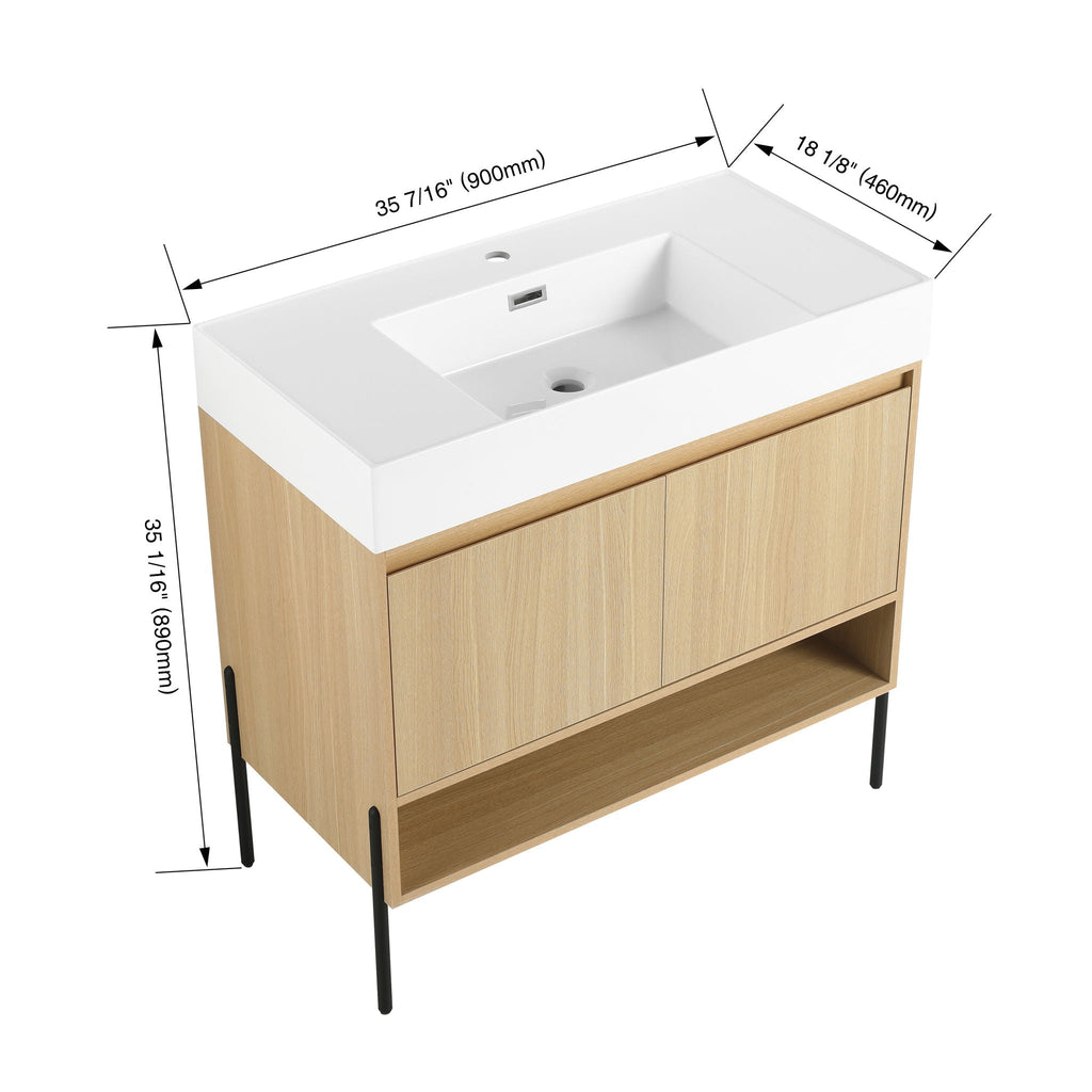 Modern Bathroom Vanity Combo with Single Resin Sink and Storage Cabinet - Light Brown