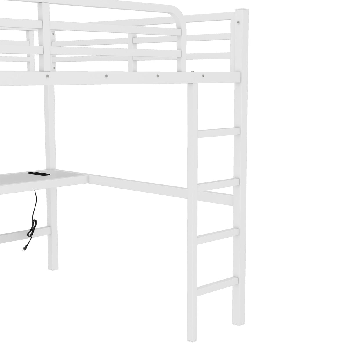 Metal Queen Size Loft Bed with Power Outlet and LED Lighted
