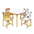 Kids Table and Chair Set with Cartoon Animals Design - White