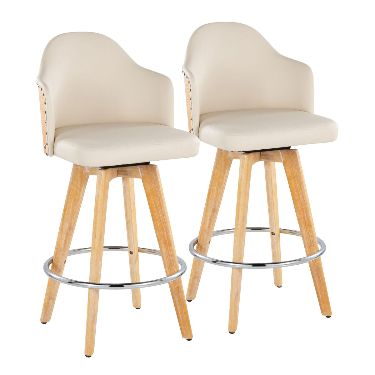 Contemporary Fixed Height Counter Stool with Bamboo Back & Swivel - Beige or Dark Gray