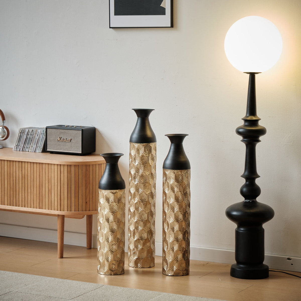 Black & Gold Floor Metal Vases with Durable Metal Construction - Set of 3