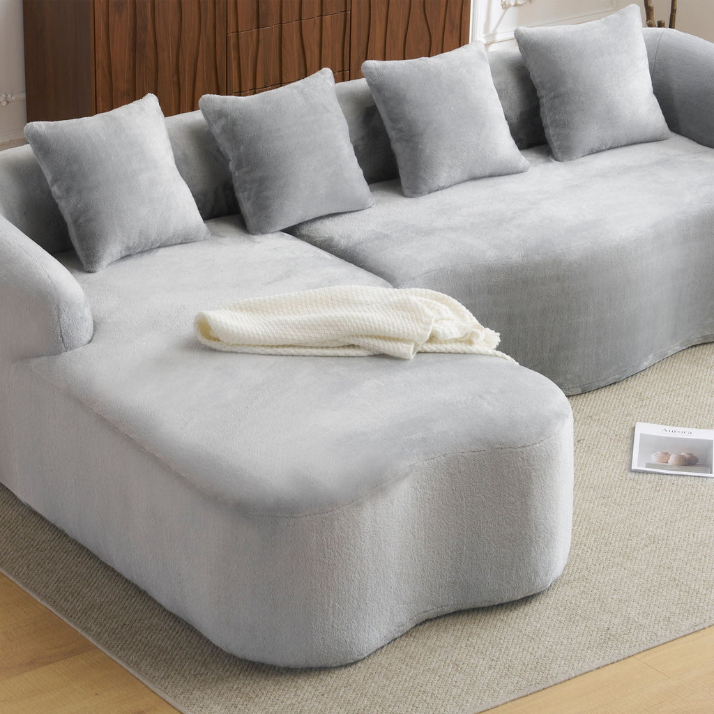 Modular L-Shape Sectional Sofa with Curved Chaise - Green, Beige, Gray