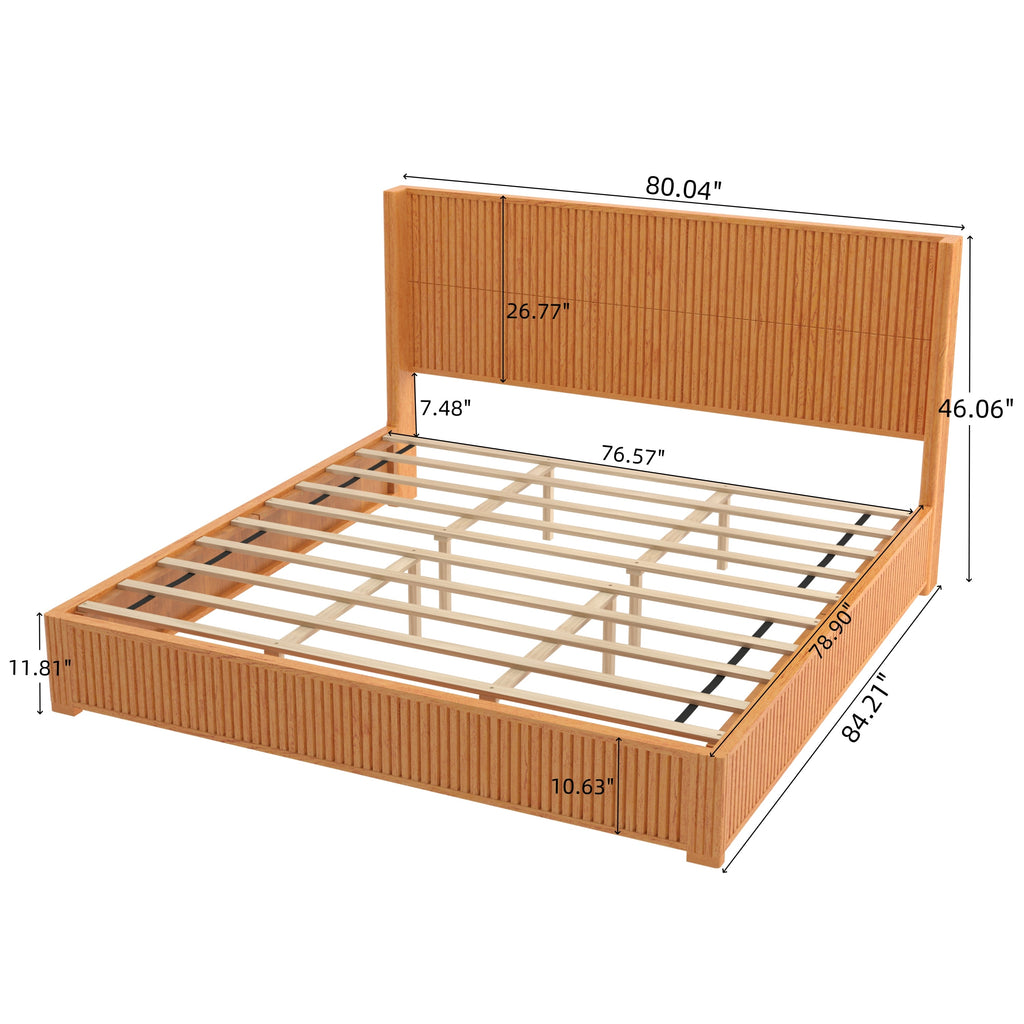 Solid Wood Platform Bed Frame with Headboard - King Size