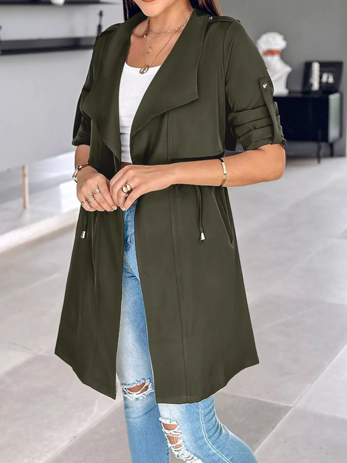 Drape Collar Lightweight Trench Coat
