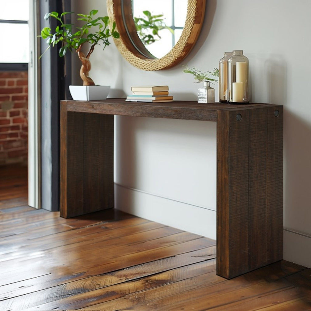 Modern Design Console Table with Solid Wood Construction - Light or Dark Brown