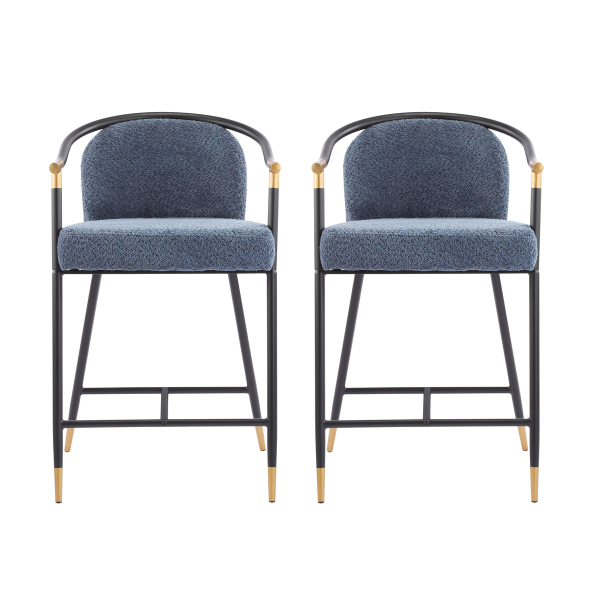 Upholstered Counter Stool Set of 2 with Metal Frame - Navy