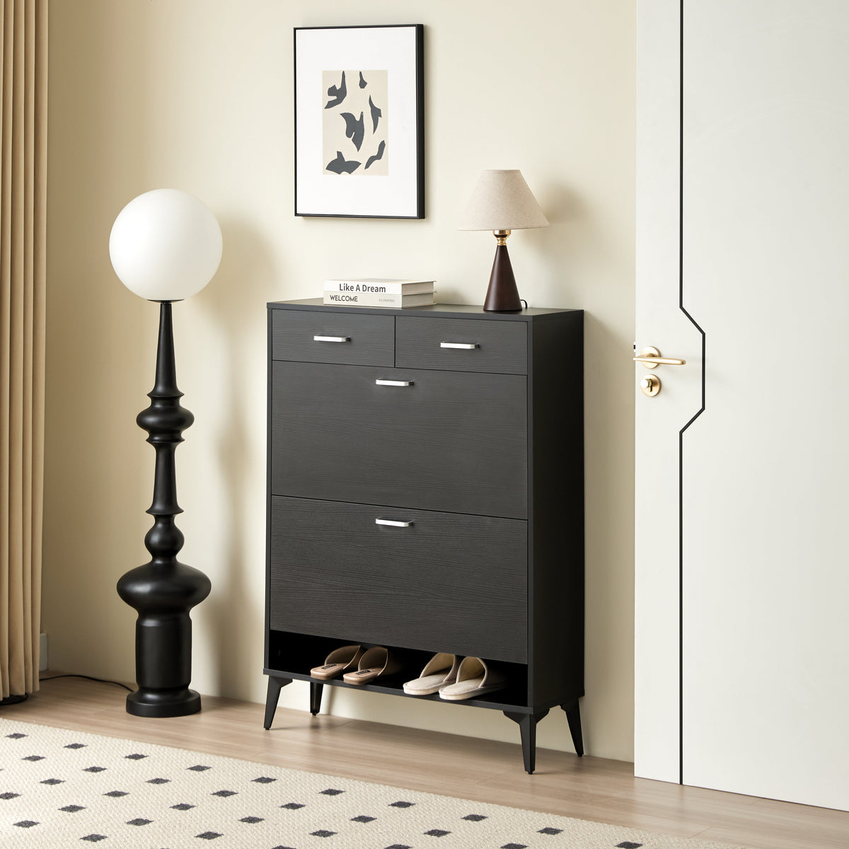 Large Size Shoe Cabinet with Tipping Bucket Drawers - White