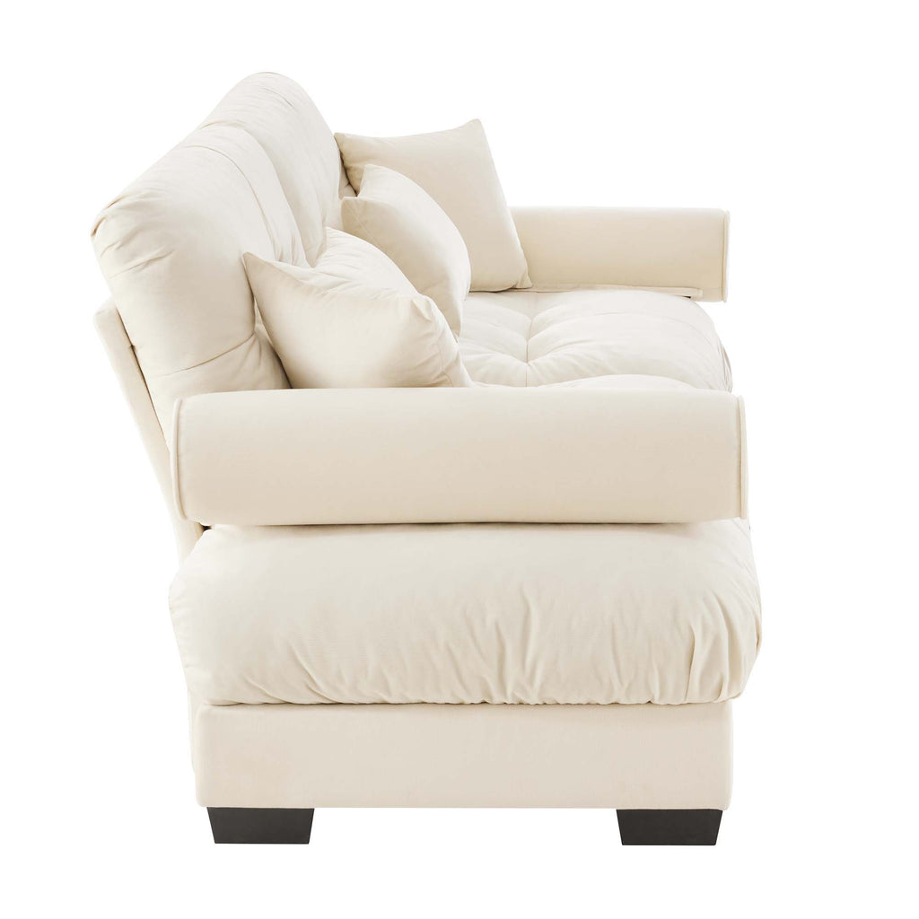 Modern Sofa with Bolstered Armrests and Pillows - Beige or Dark Green