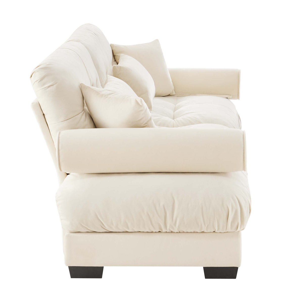 Modern Sofa with Bolstered Armrests and Pillows - Beige or Dark Green