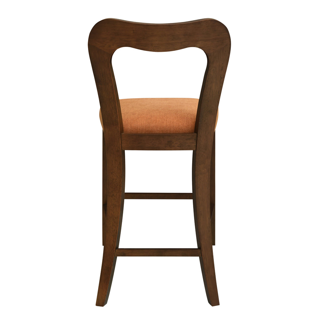 Walnut and Caramel Counter Stool Set of 2 with Ergonomic Backrest - Solid Rubberwood