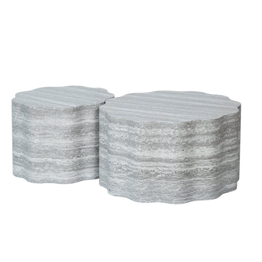 Set of 2 Round Coffee Tables with Faux Mars Pattern - Brown