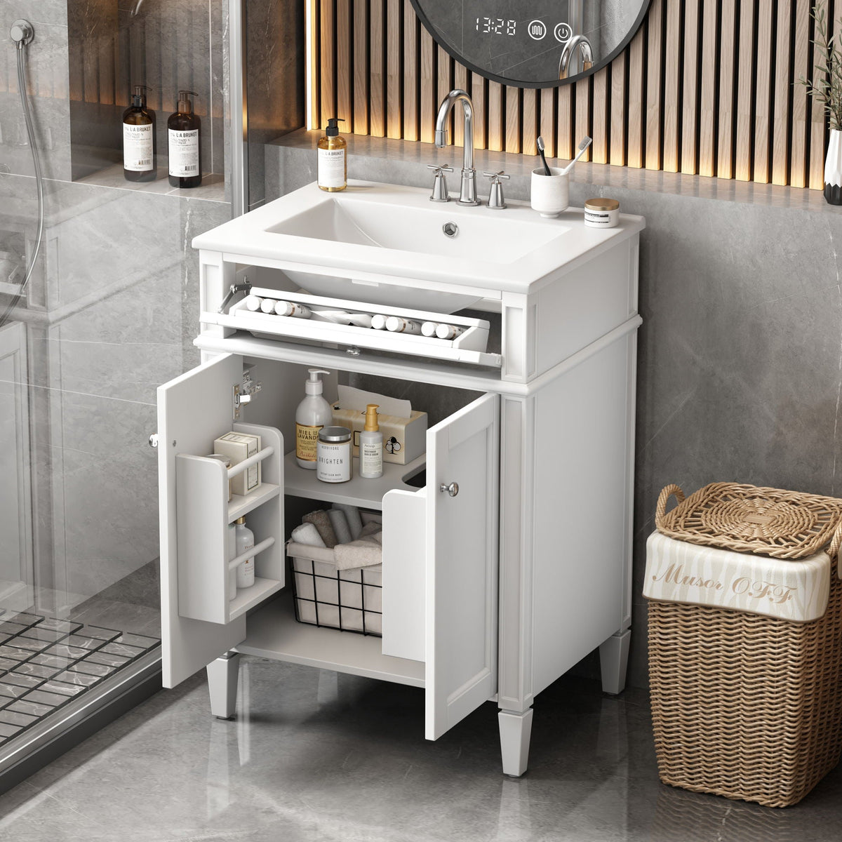 Bathroom Vanity With 2 Doors And Tip Out Drawer, Soft Closing Hinges